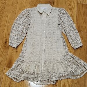 Zara Girls Lace Shirt Dress Ivory
